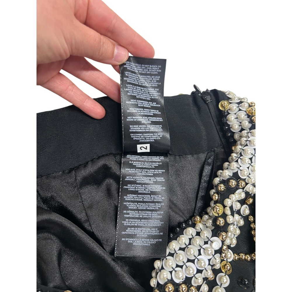 Guess Marciano Pearl Beaded Mini Skirt Size 10 Black Glam Showgirl Y2K Party NWT - Picture 10 of 15
